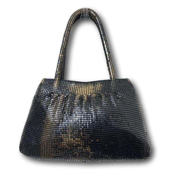 Vintage Whiting & Davis Iridescent Metal Mesh Purse Shoulder Bag Black to Gold - Picture 1 of 9